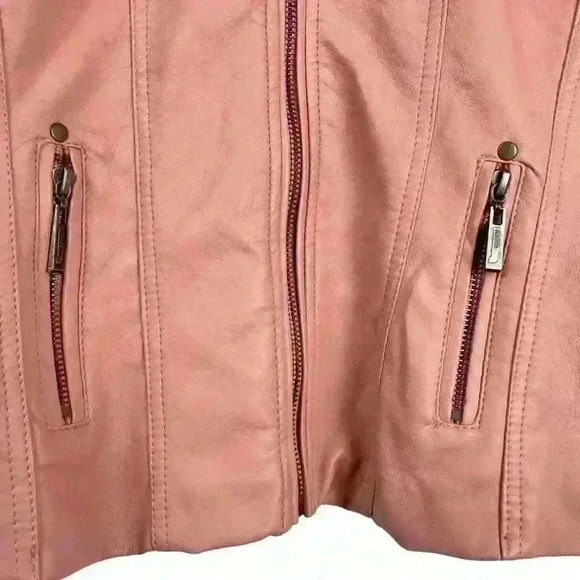 Joujou Pink Faux Leather Moto Jacket Girls XL /Wmn S Y2K Rocker Biker Girly Girl - Picture 10 of 16